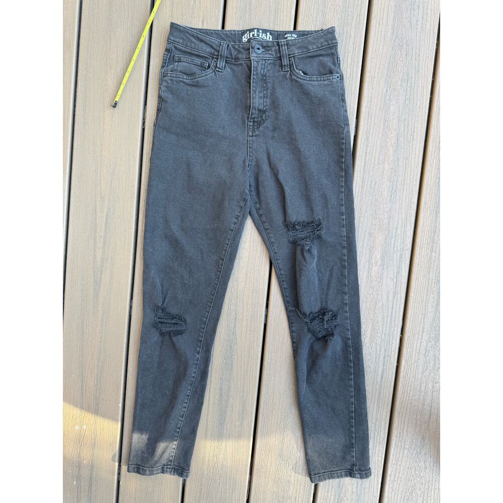 Girlish High Waisted Distressed Black Jeans
